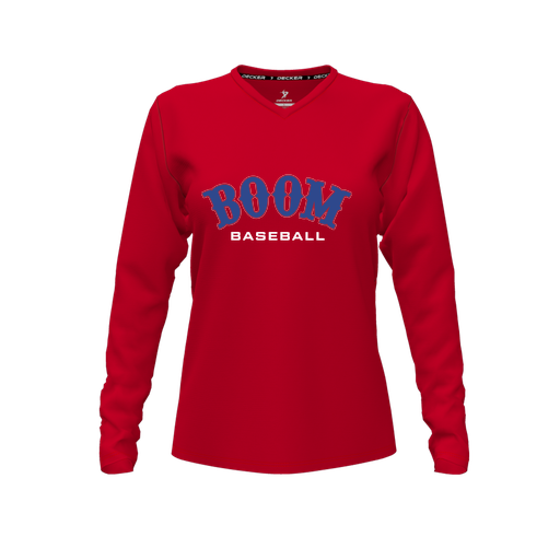 [FTLVCFRD-FYXS-LOGO2] Decker Comfort T-Shirt (Female Youth XS, Red, V Neck, Logo 2, Long Sleeve)