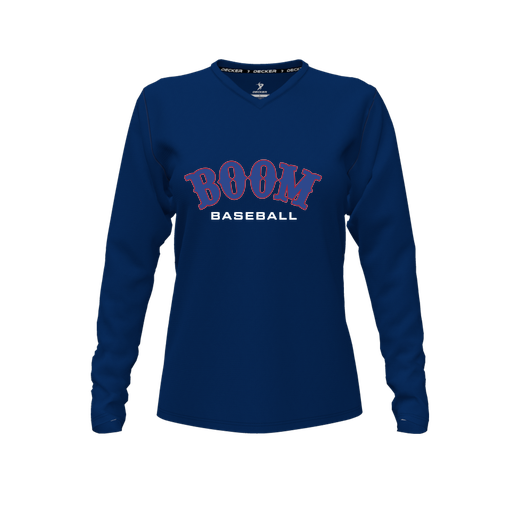 [FTLVPTNV-FYXS-LOGO2] Decker Performance T-Shirt (Female Youth XS, Navy, V Neck, Logo 2, Long Sleeve)