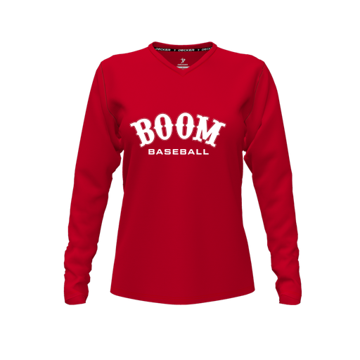 [FTLVPTRD-FYXS-LOGO1] Decker Performance T-Shirt (Female Youth XS, Red, V Neck, Logo 1, Long Sleeve)